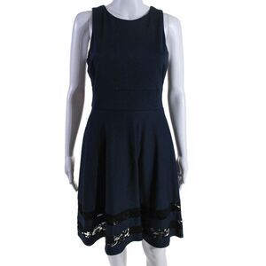 Eliza B. Womens Navy Lace Trim Crew Neck Sleeveless Zip Back Shift Dress Size 6